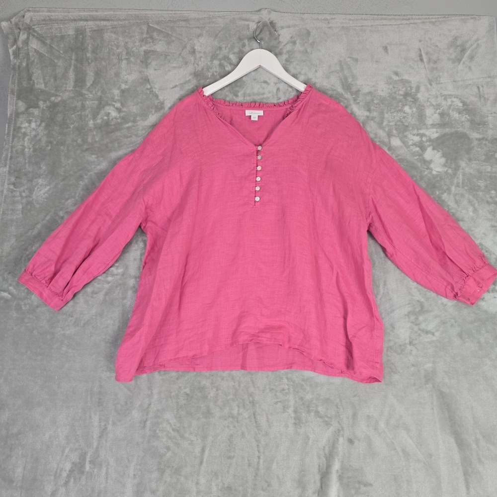 J. Jill Womens Love Linen Popover Shirt Large Pink Travel Coastal Beach